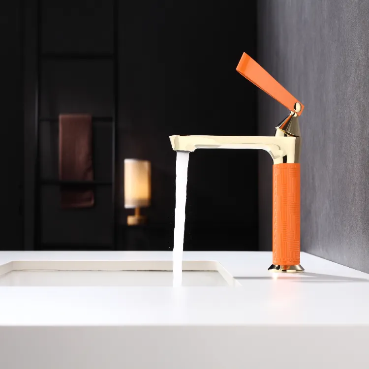 Modern Leather Textured Brass Basin Faucet